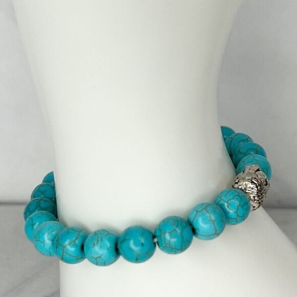 Faux Turquoise Bubble Beaded Stretch Bracelet - Picture 8 of 8